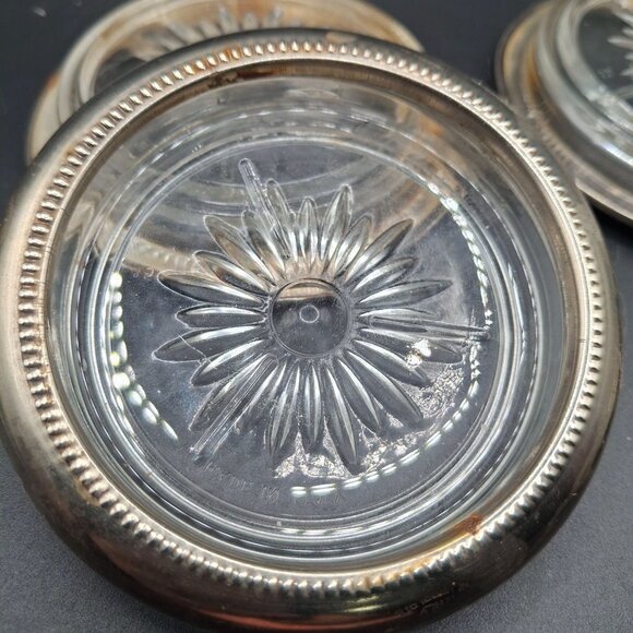 Set Of 4 Vintage Silverplate Rims & Starburst Glass Coasters Made In Italy - Picture 5 of 7